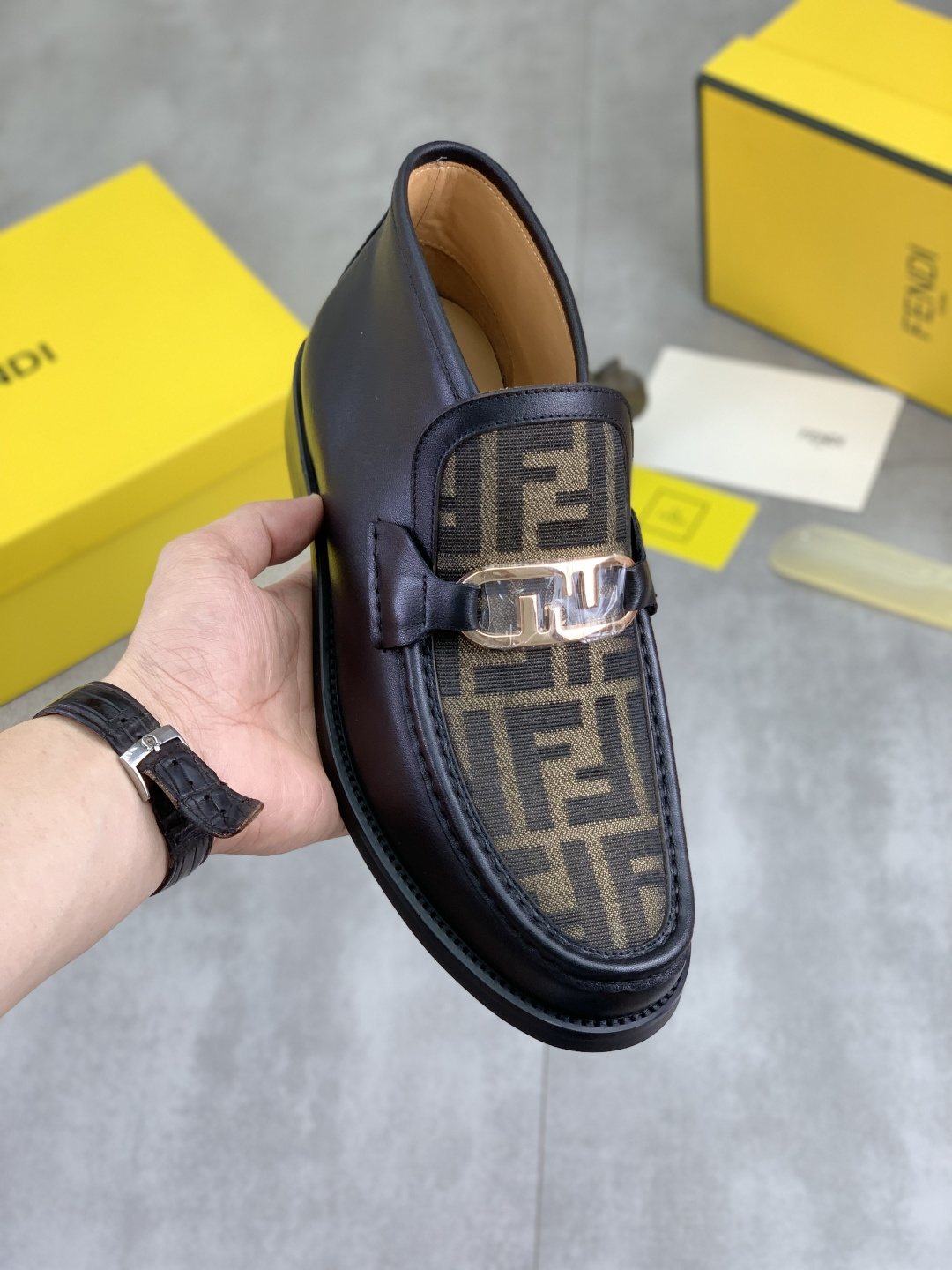 FENDI Black Monogram Vamp Ankle Boots — model
