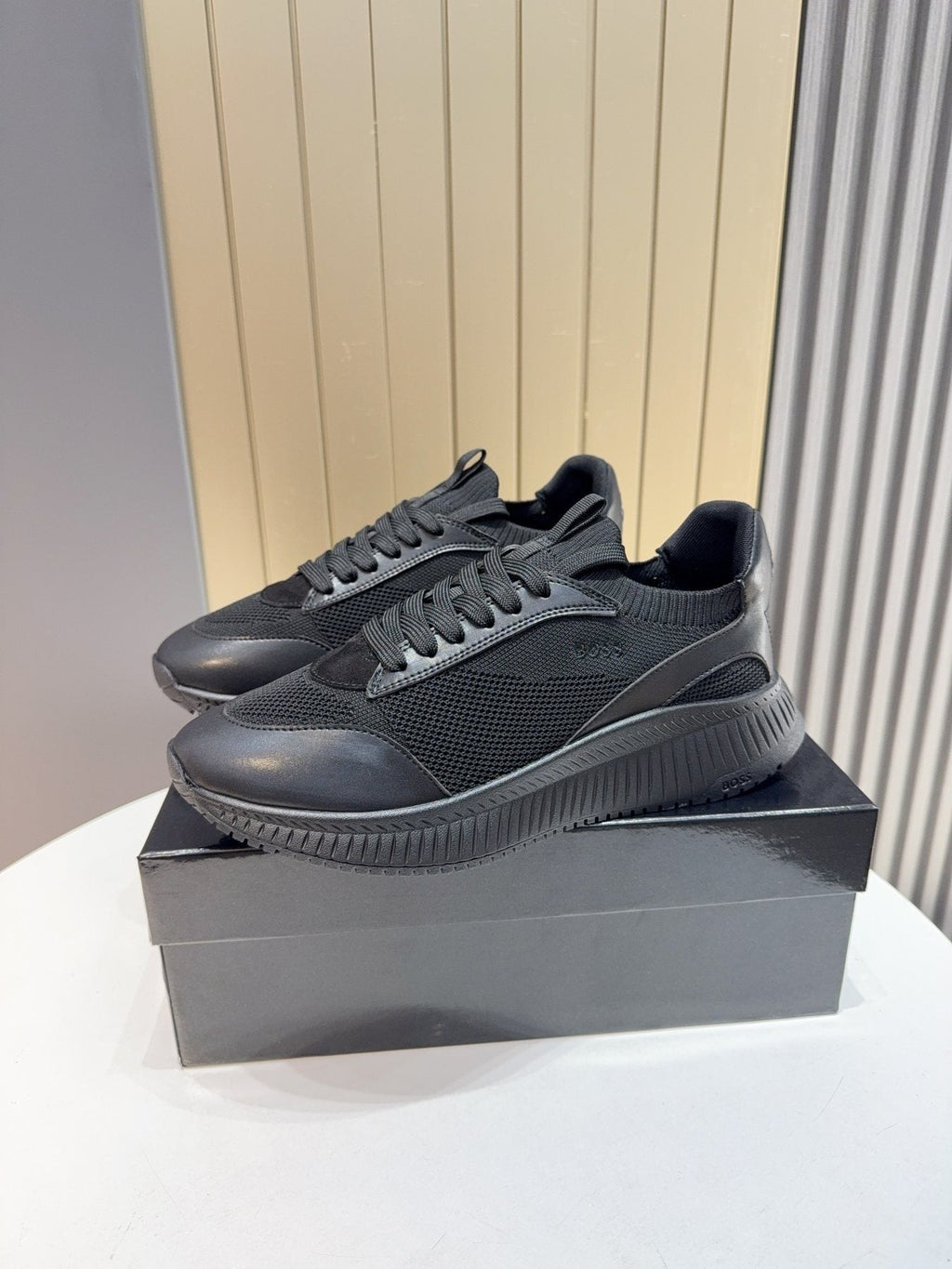 BOSS Black Mesh Running Shoes — side