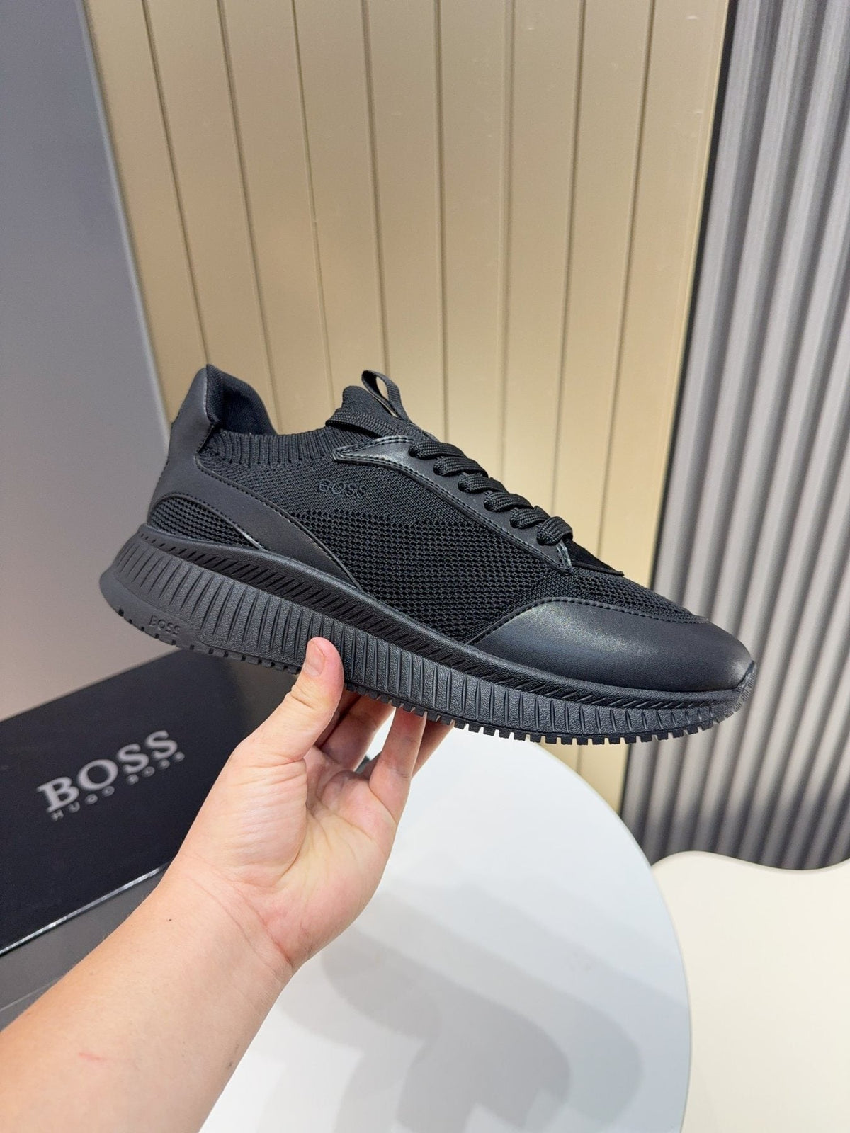 BOSS Black Mesh Running Shoes — model
