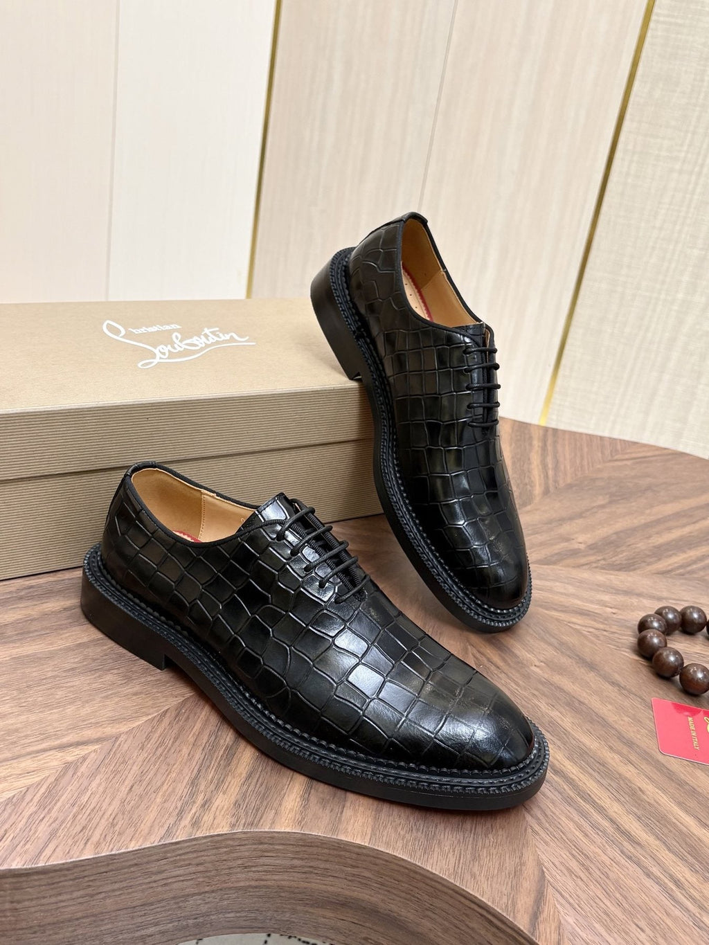 Black Embossed Lace-Up Dress Shoes — side