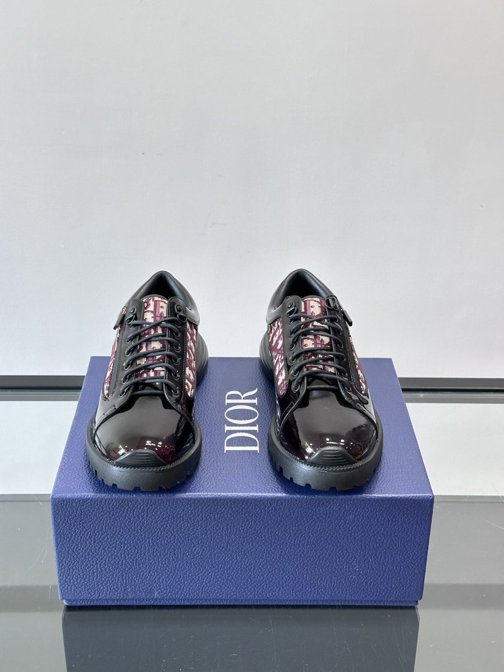 Dior Black Burgundy Patterned Derby Shoes — front