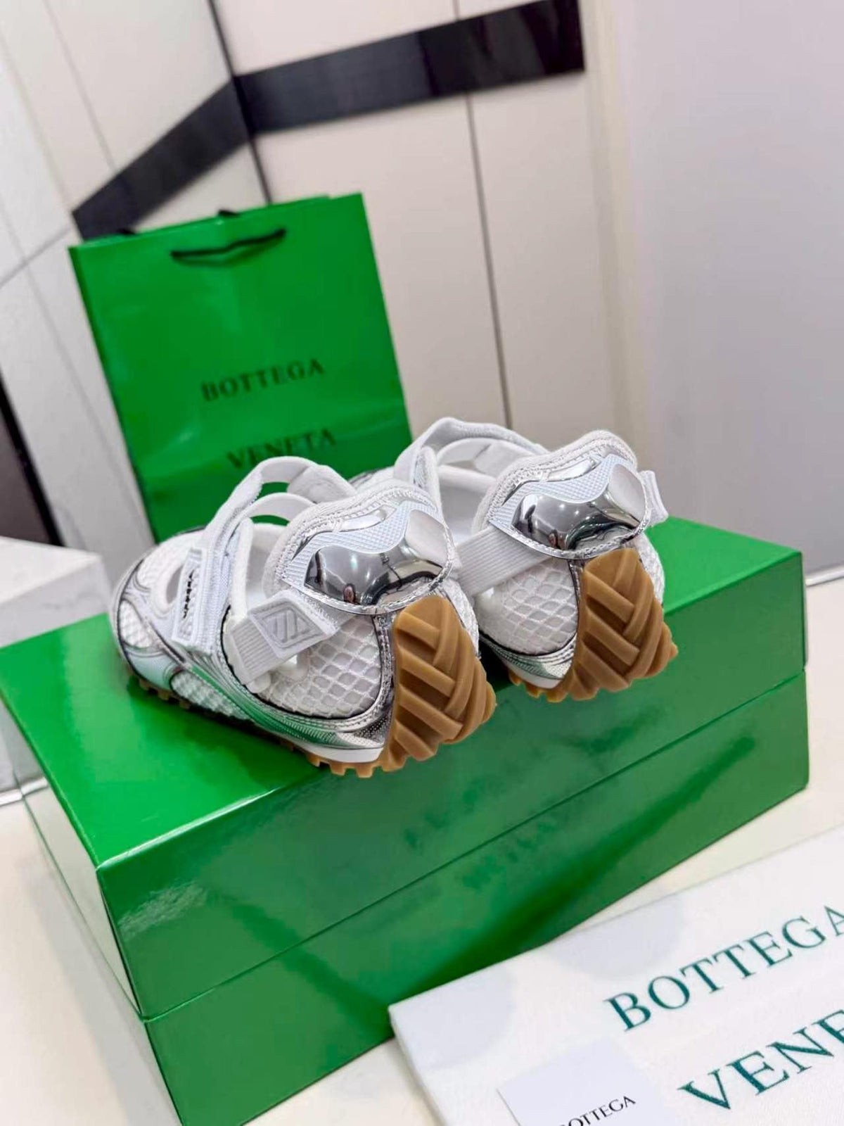Bottega Veneta White Mesh Strap Sneakers — back