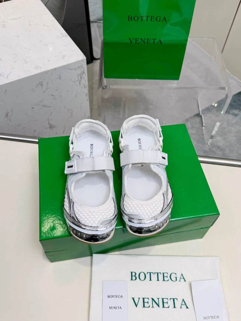 Bottega Veneta White Mesh Strap Sneakers — front