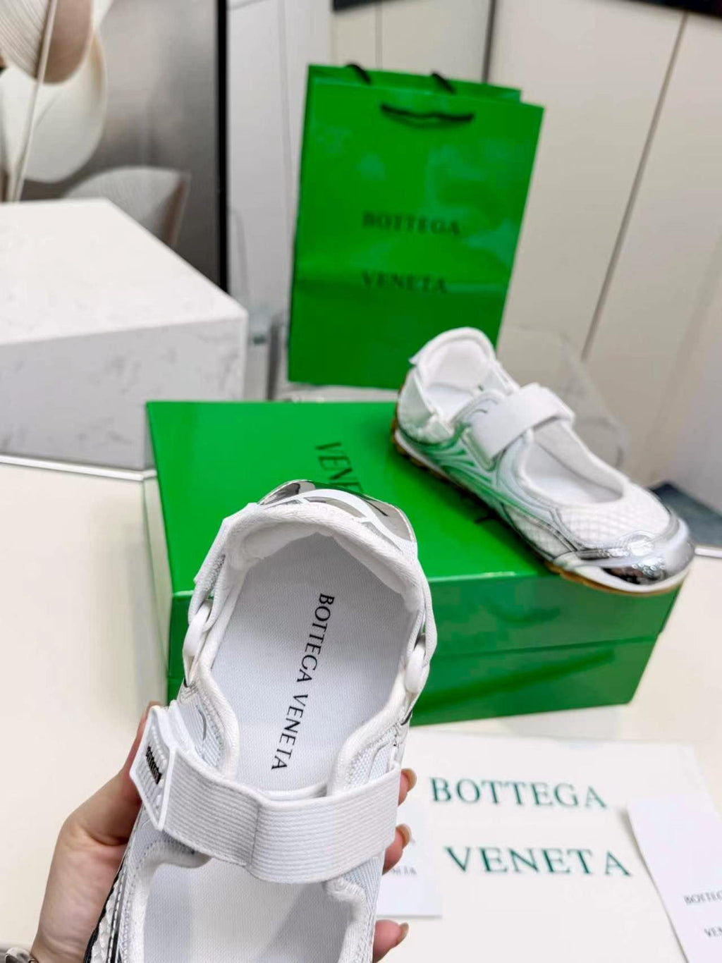 Bottega Veneta White Mesh Strap Sneakers — detail