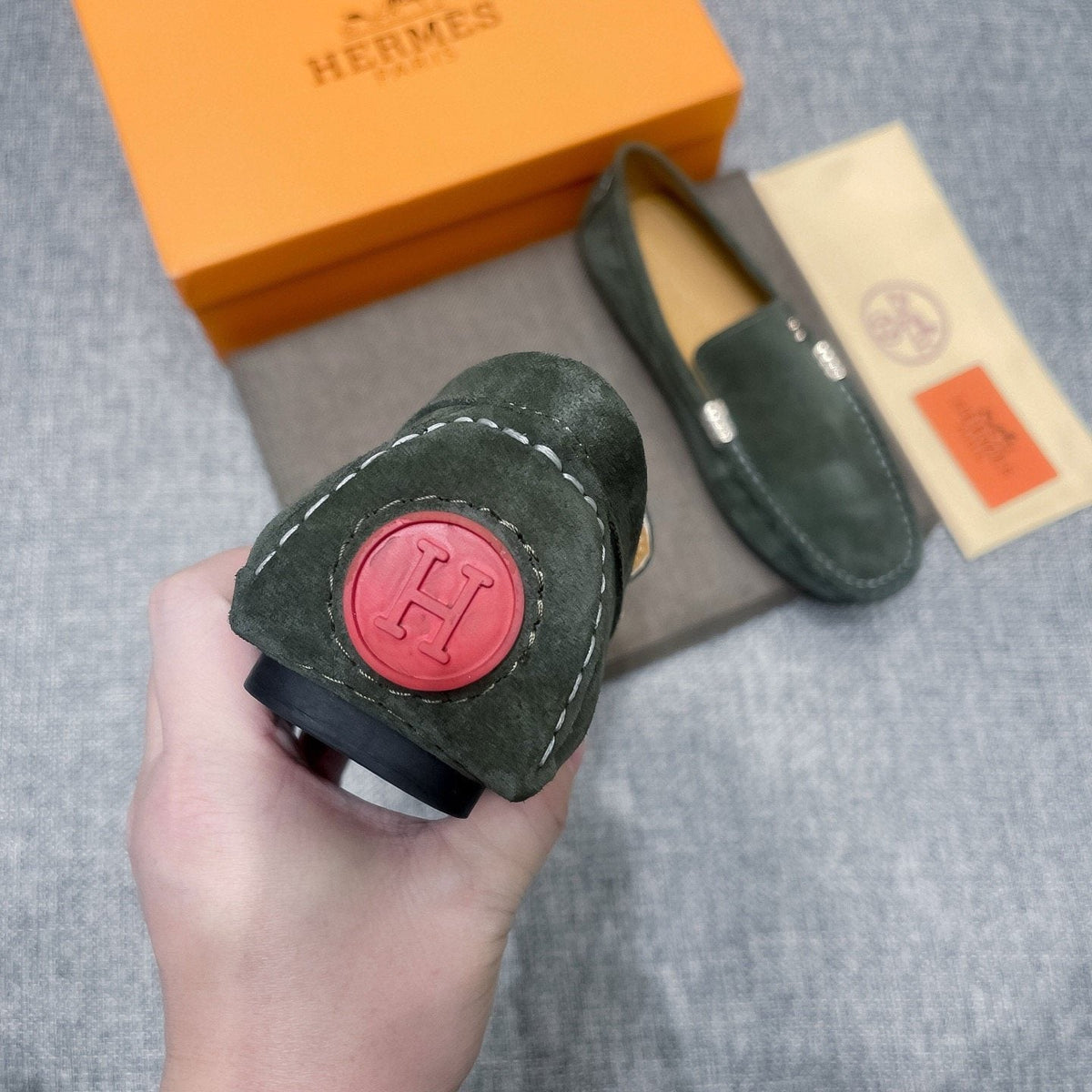 Hermès Dark Green Driving Loafers — side