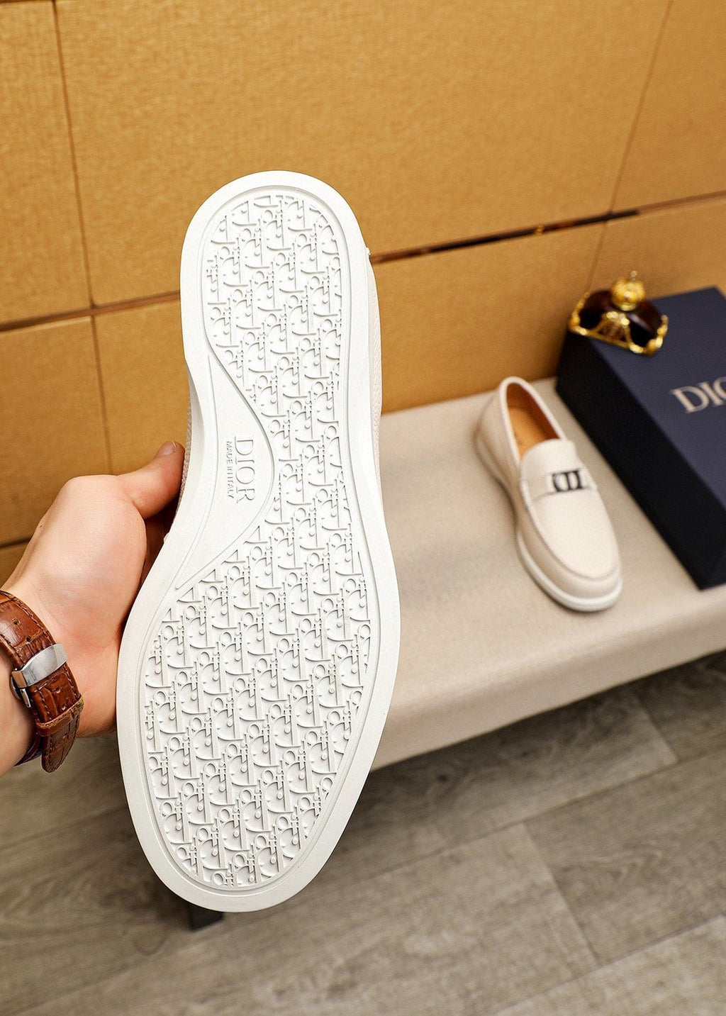Dior Cream White Metal-Detail Loafers — detail
