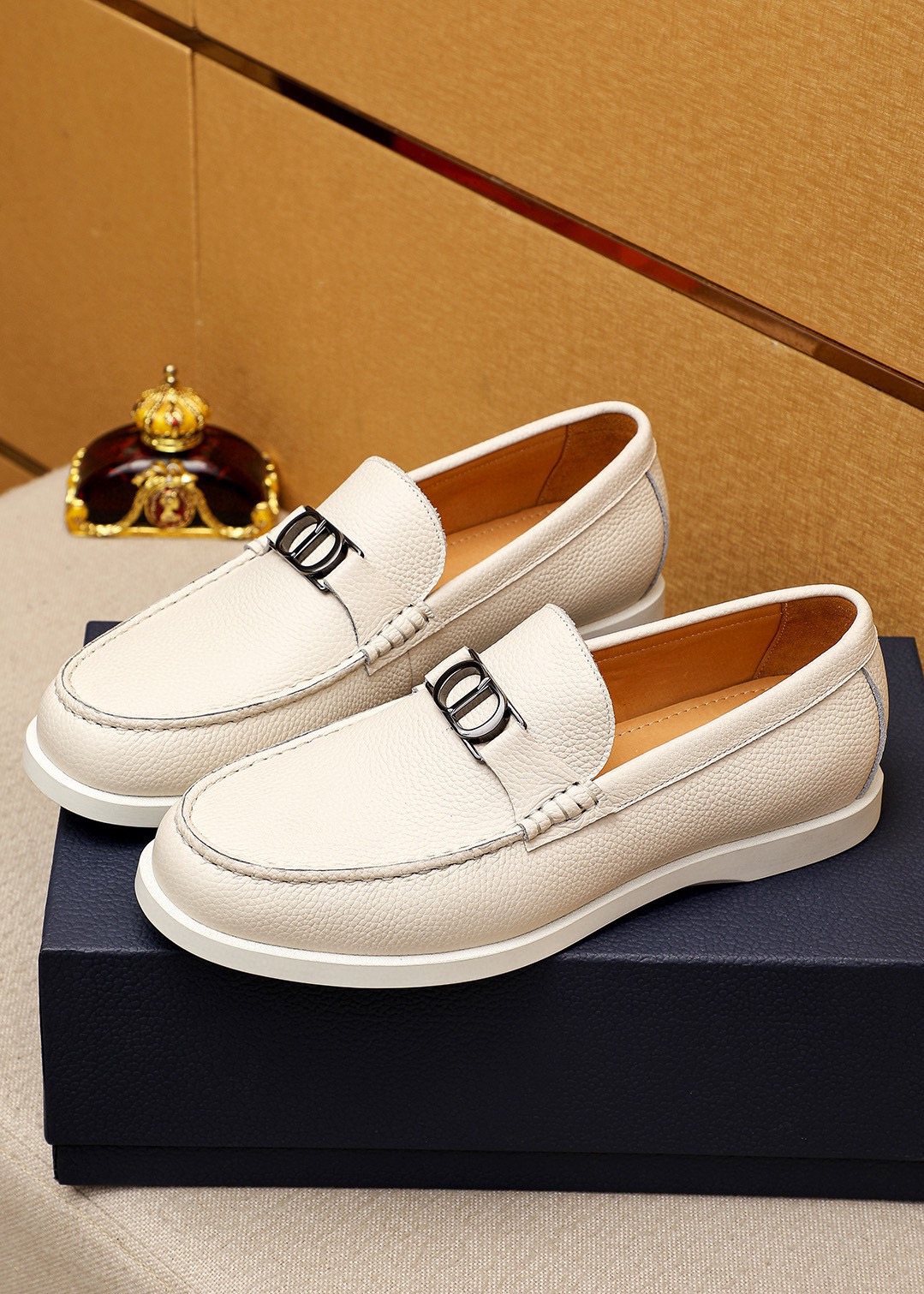 Dior Cream White Metal-Detail Loafers — front