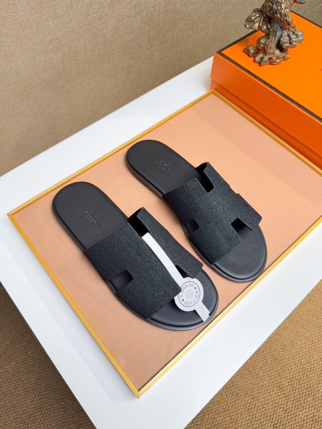 Hermès Black H-Strap Slide Sandals — model