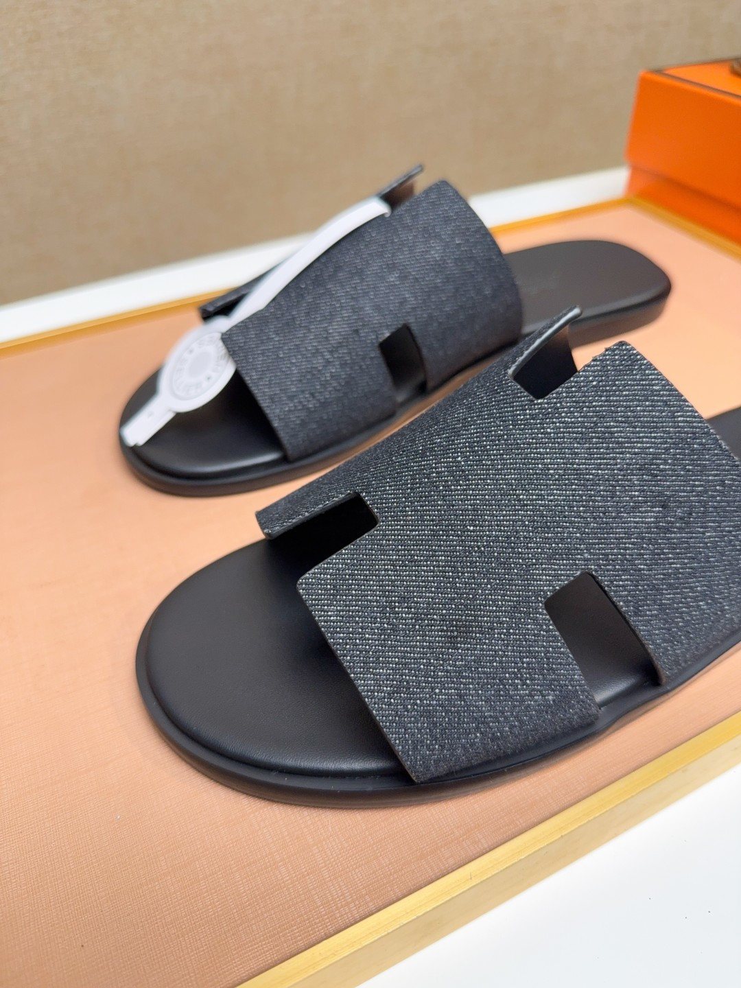 Hermès Black H-Strap Slide Sandals — detail