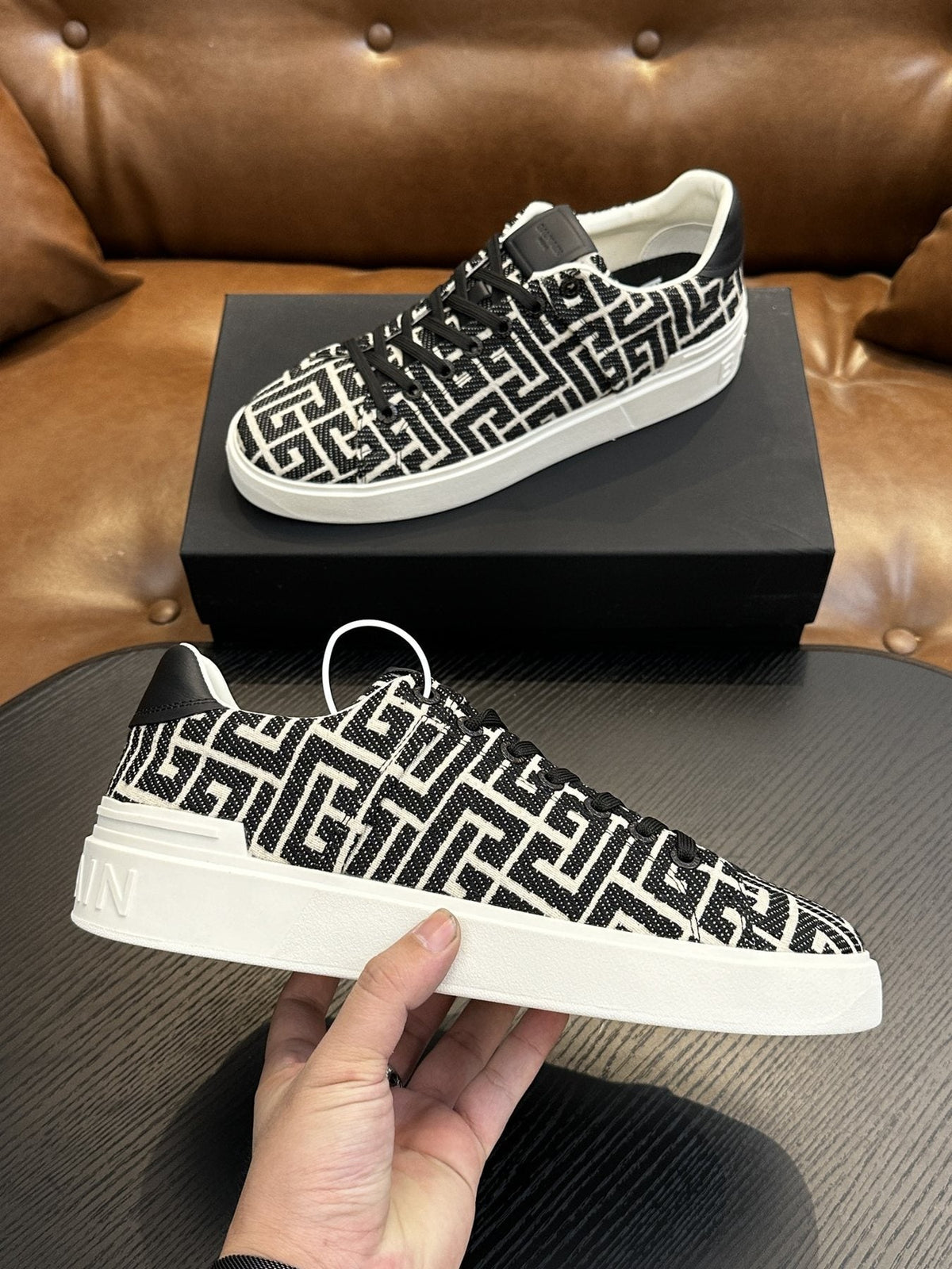Balmain B-Skate Patterned Low-Top Sneakers — detail