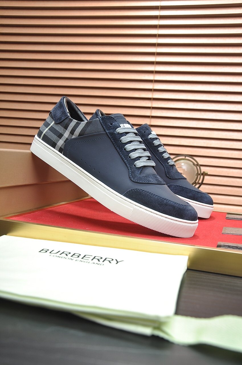 Burberry Navy Check Low-Top Sneakers — hero