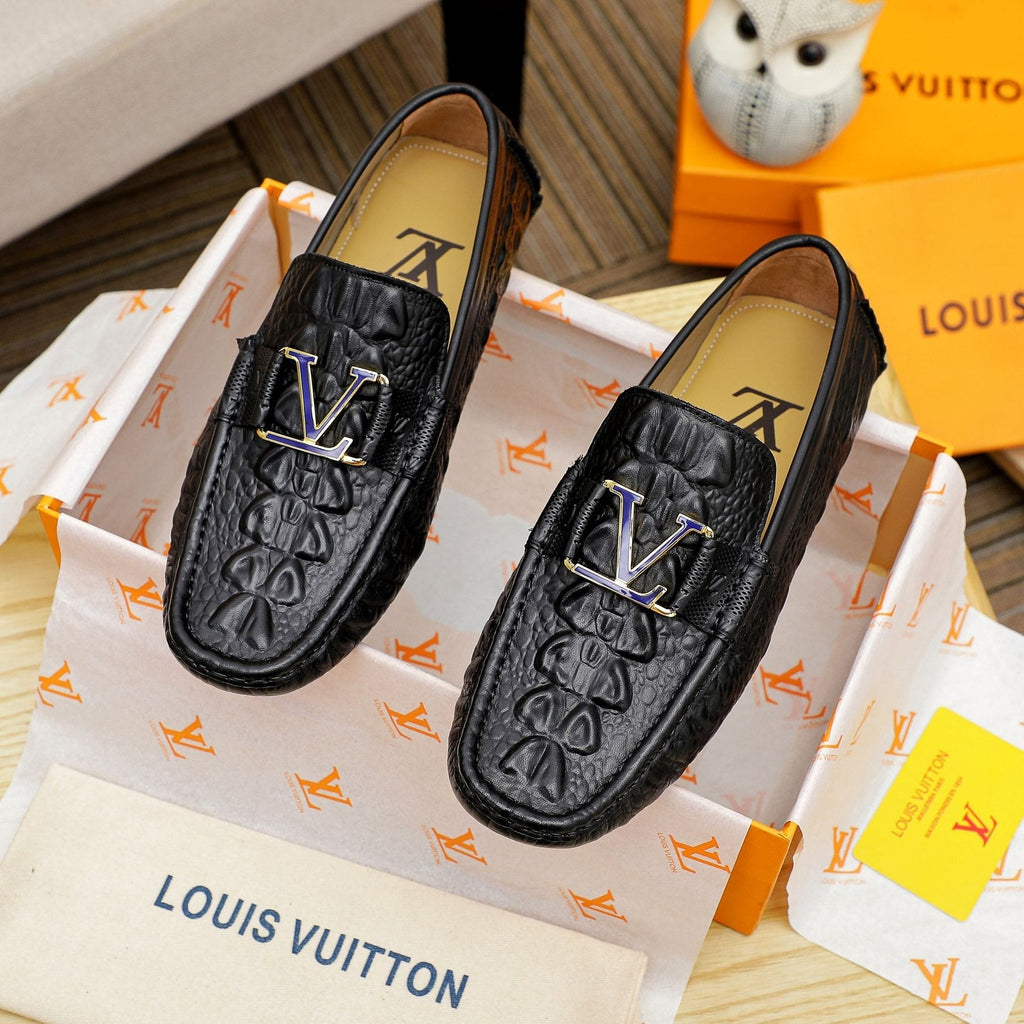 Black Textured Driving Loafers — front