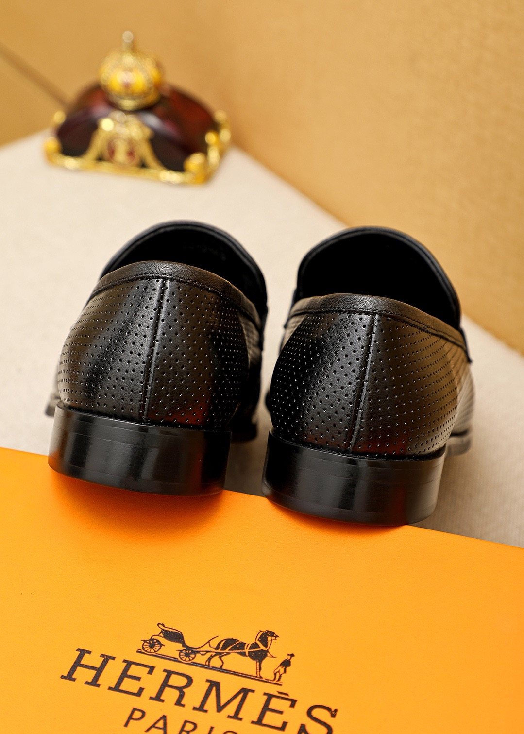 Hermès Black Perforated H-Hardware Loafers — back