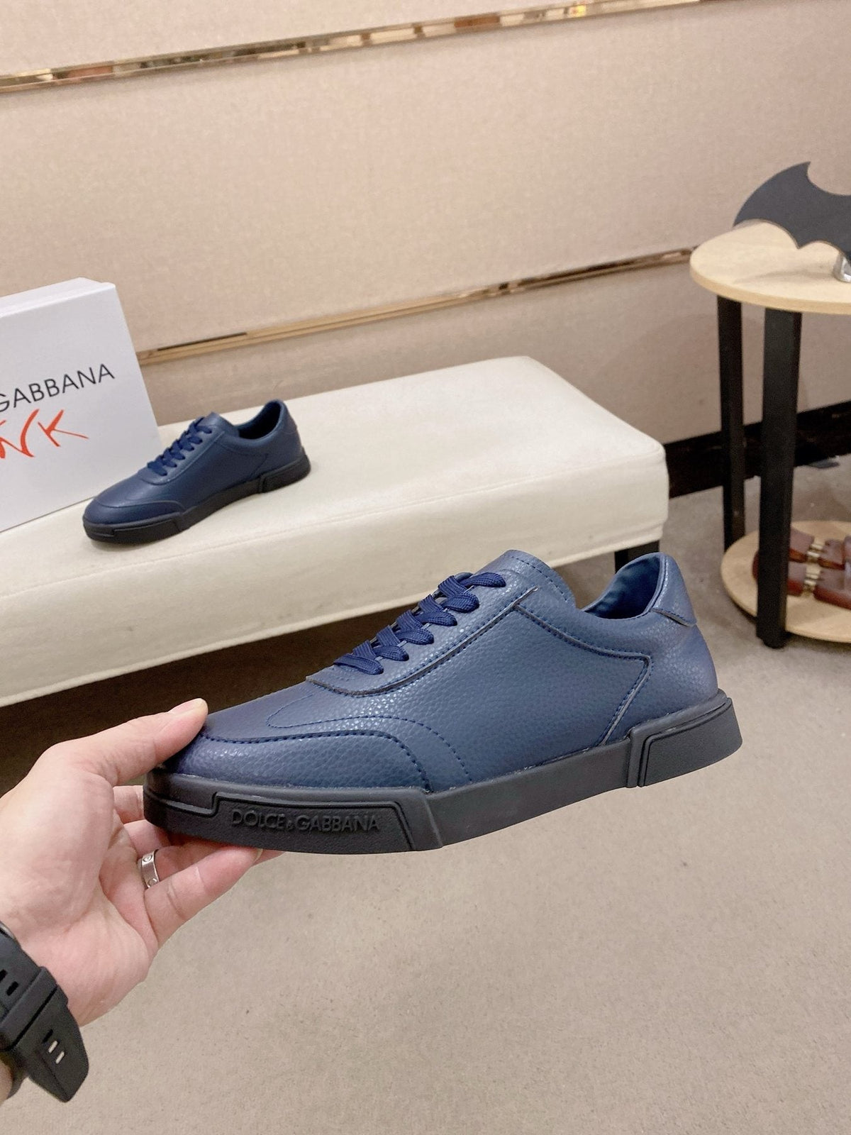 Dolce & Gabbana Navy Blue Low-Top Sneakers — side