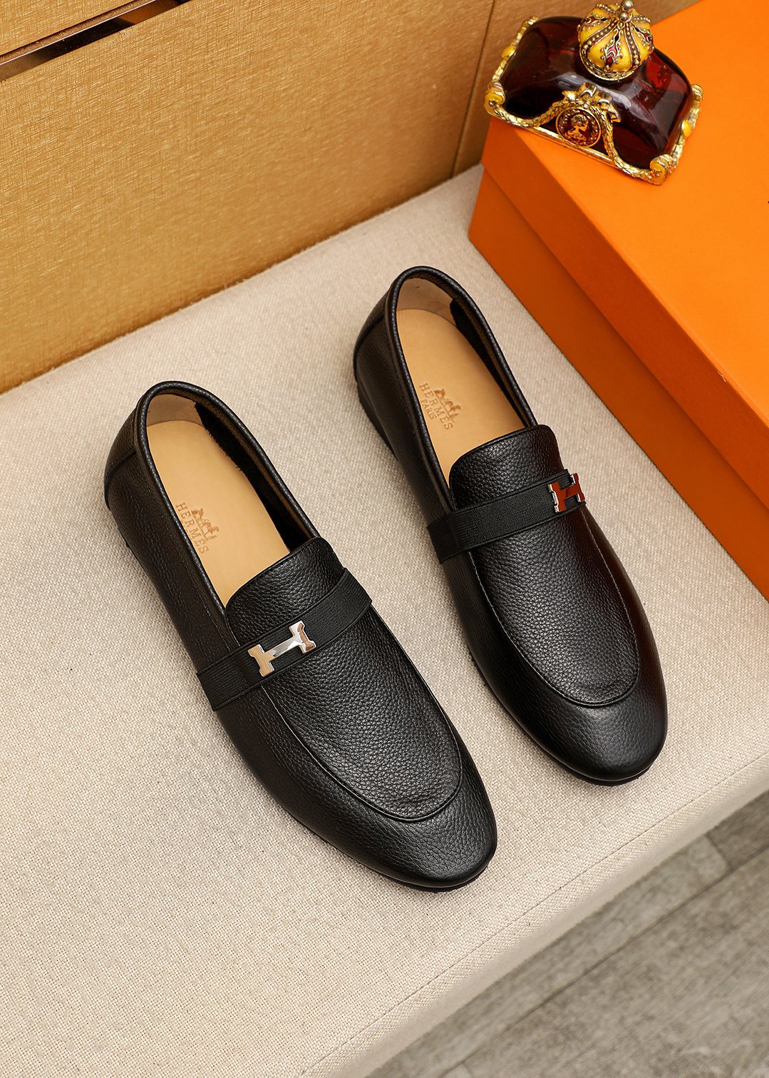 Hermès Black H-Hardware Loafers — hero