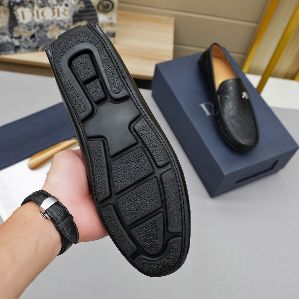 Dior Black Embossed Slip-On Loafers — detail