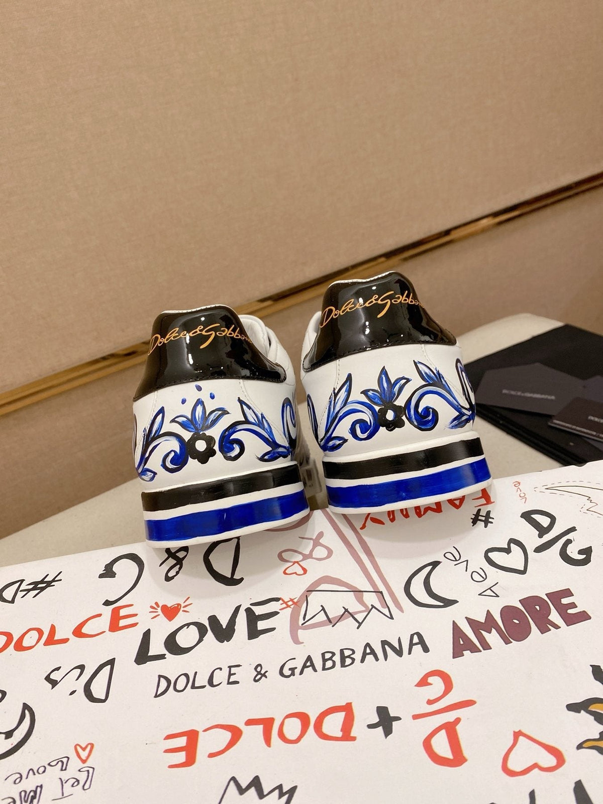 Dolce & Gabbana White Blue Graphic Sneakers — back