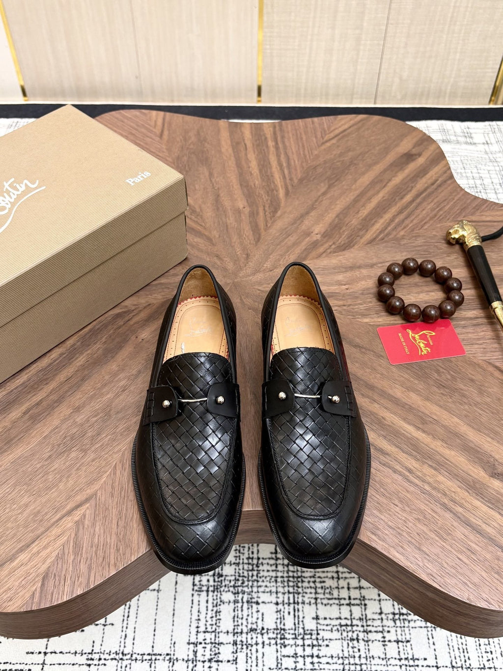 Black Woven Leather Loafers — hero