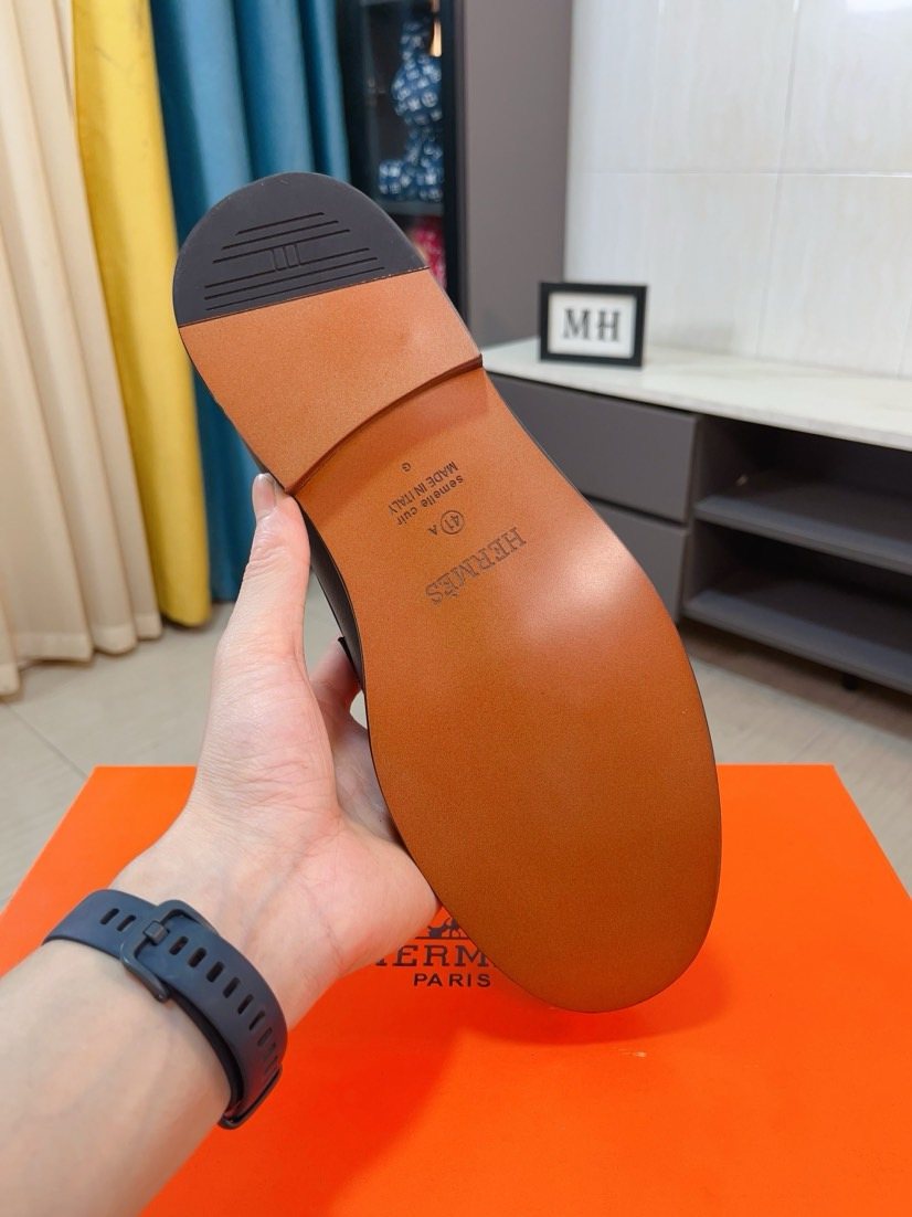 Hermès Black H-Hardware Loafers — back