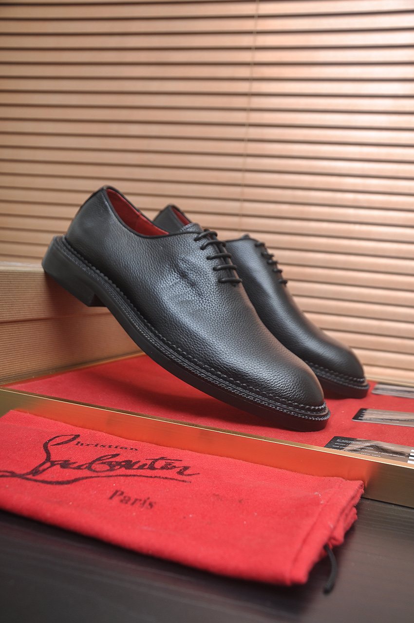 Christian Louboutin Black Red-Sole Lace-Up Dress Shoes — front