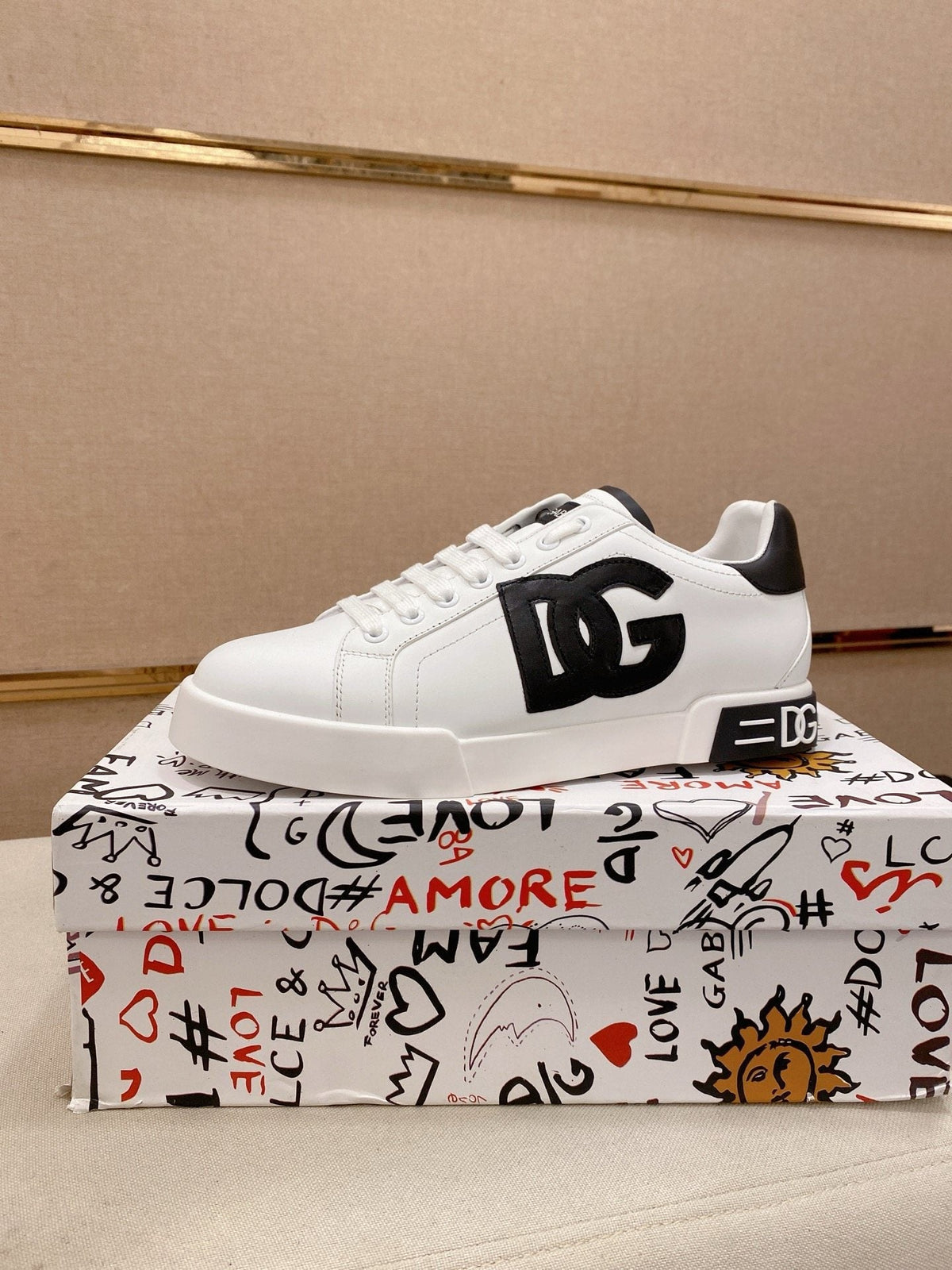 Dolce & Gabbana White Black Accent Sneakers — hero