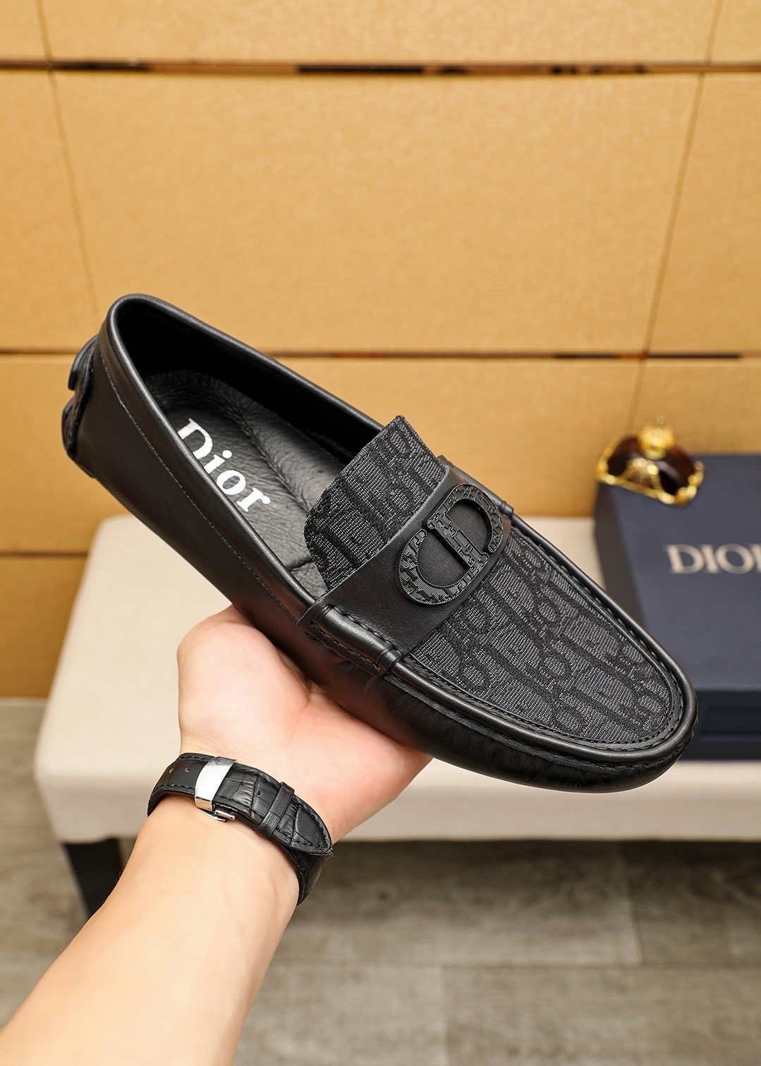 Dior Black Embossed Buckle Loafers — model
