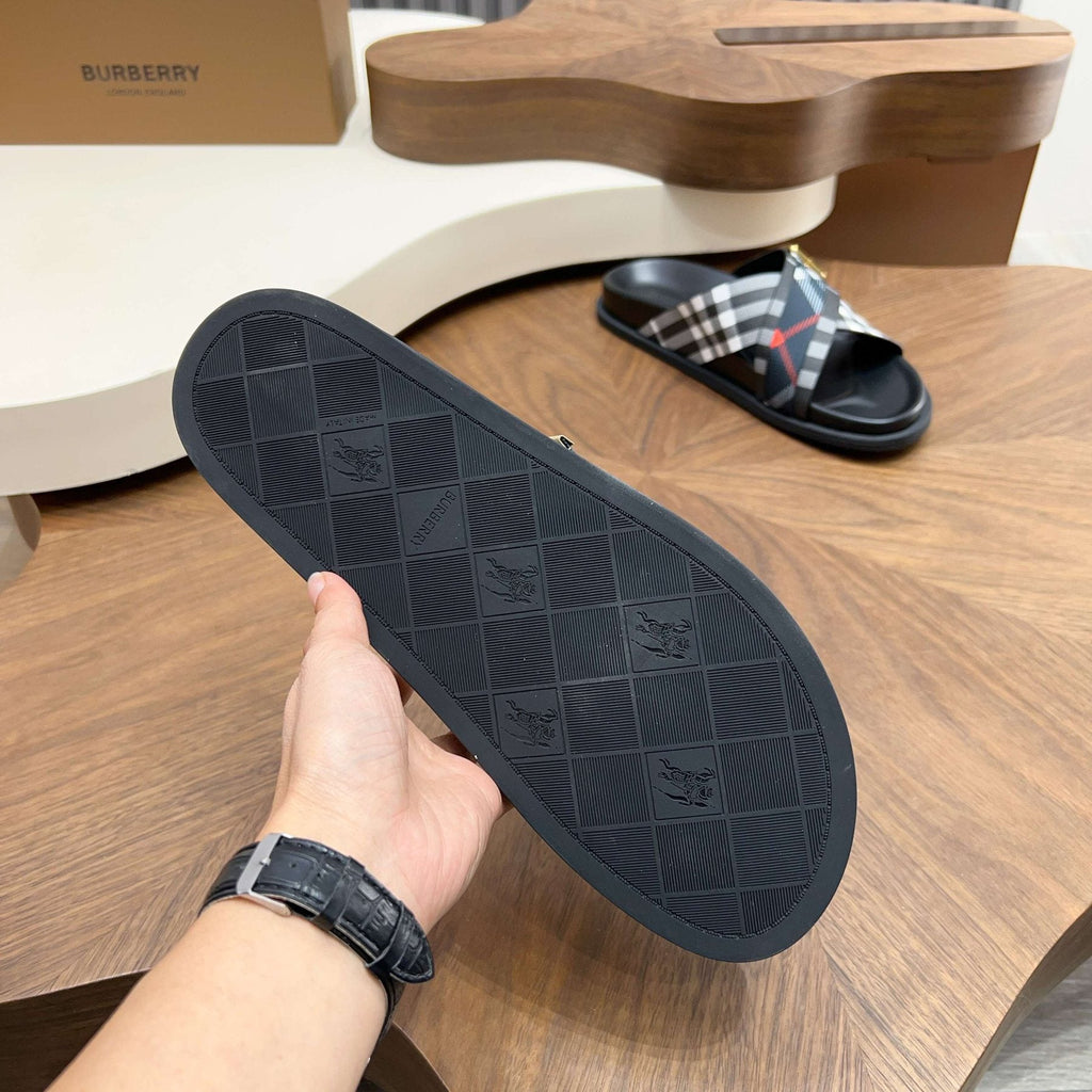 Burberry Checked Cross-Strap Slide Sandals — side