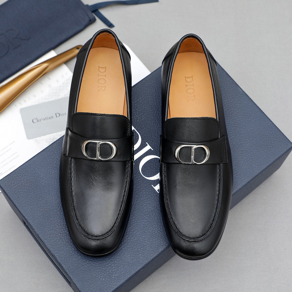 Dior Black Metal-Buckle Loafers — front