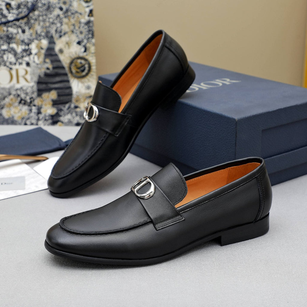 Dior Black Metal-Buckle Loafers — front