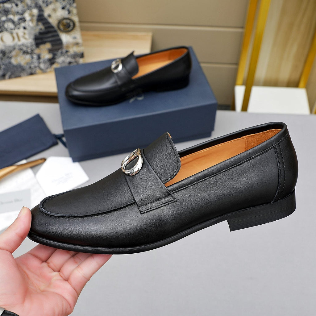 Dior Black Metal-Buckle Loafers — side