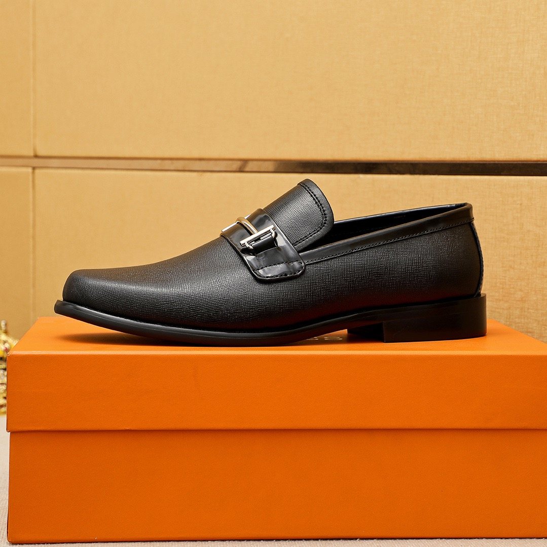 Hermès Black Hardware Slip-On Loafers — side