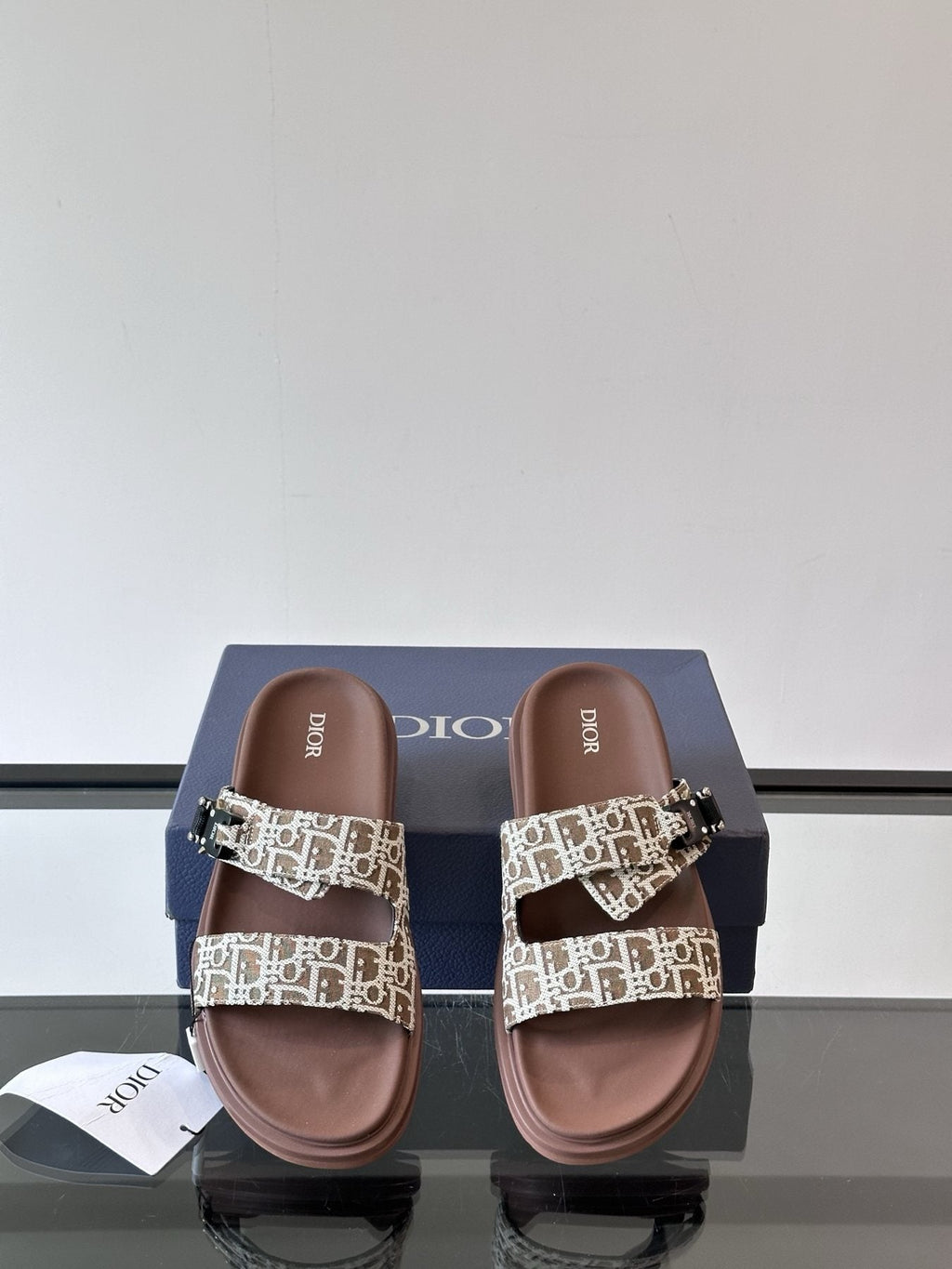 Dior Patterned Strap Slide Sandals — front