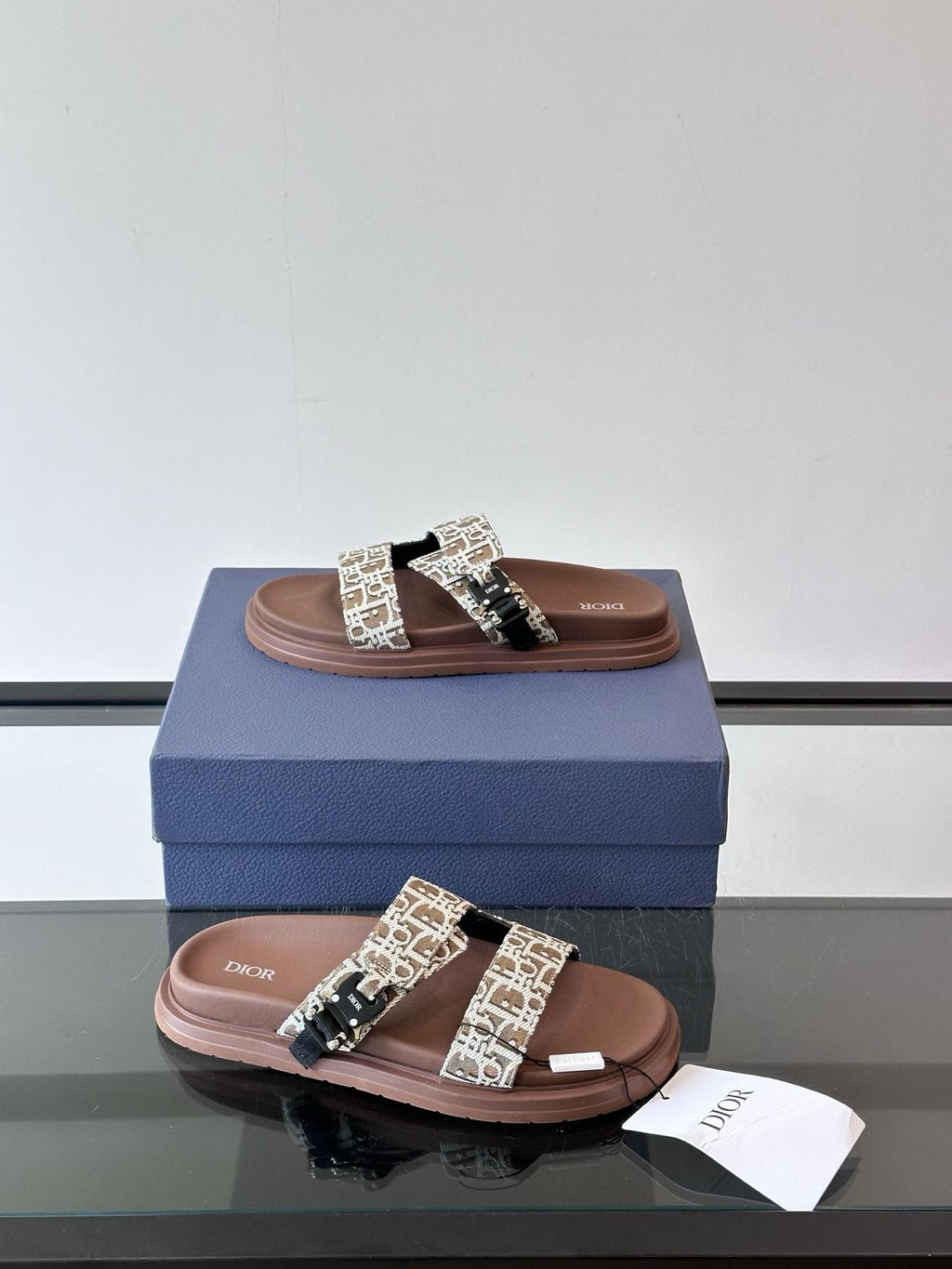 Dior Patterned Strap Slide Sandals — side