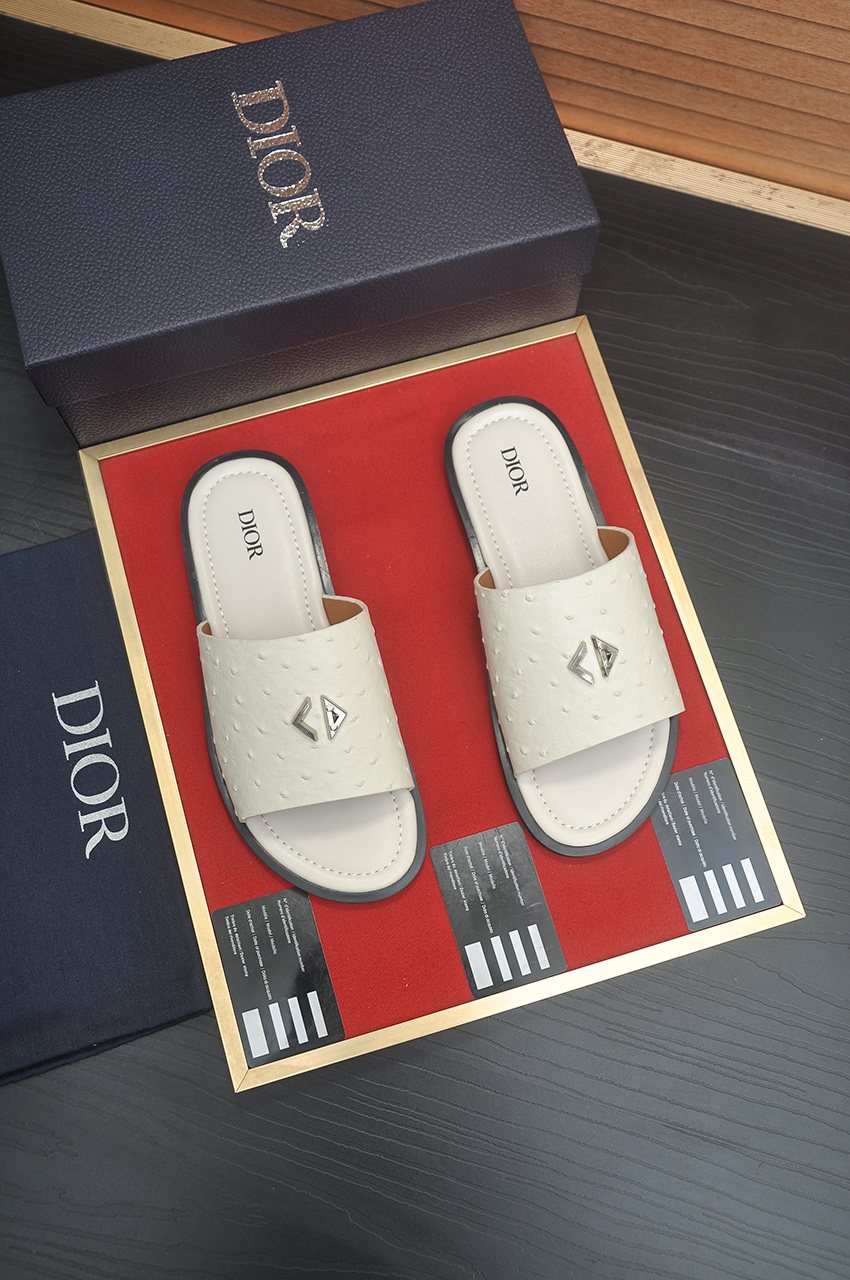 Dior White Strap Slide Sandals — front