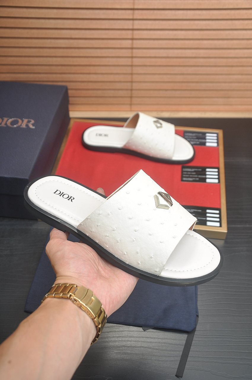 Dior White Strap Slide Sandals — model