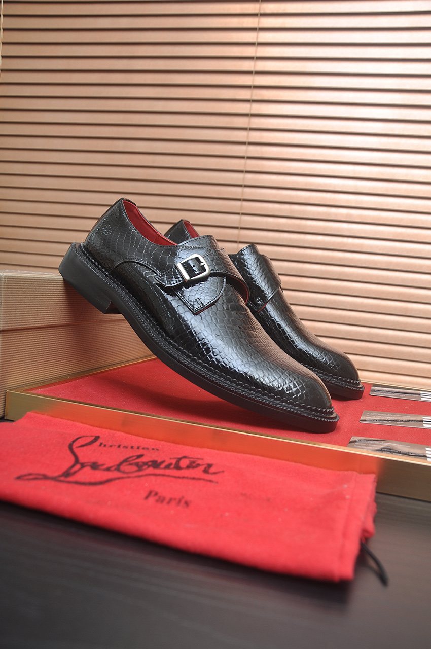Christian Louboutin Black Buckle Loafers — side