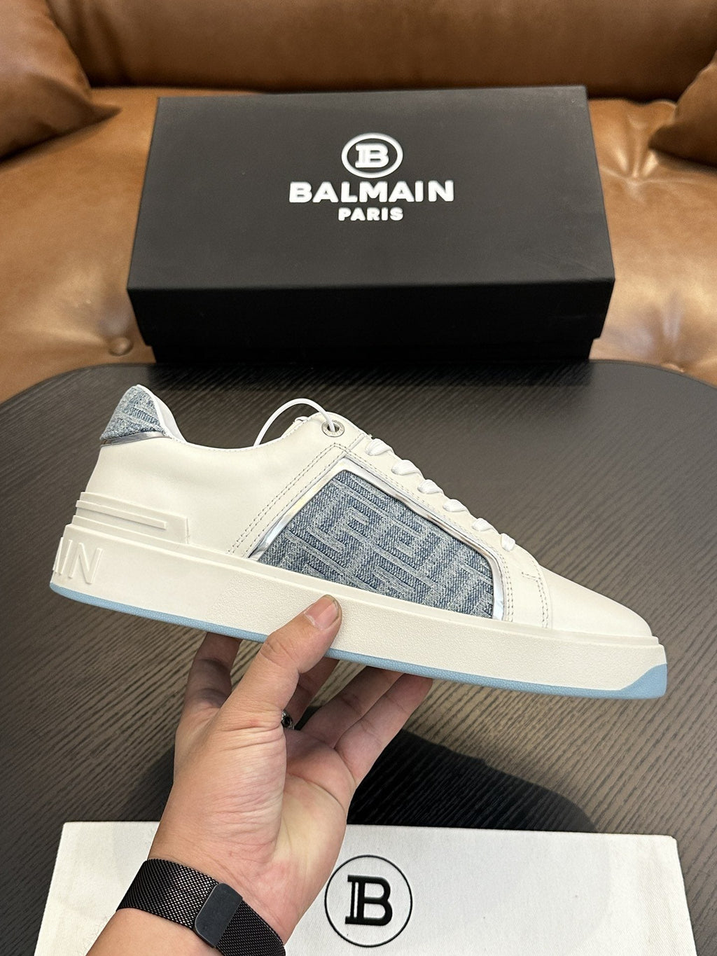 Balmain B-Skate Gray Panel Sneakers — hero