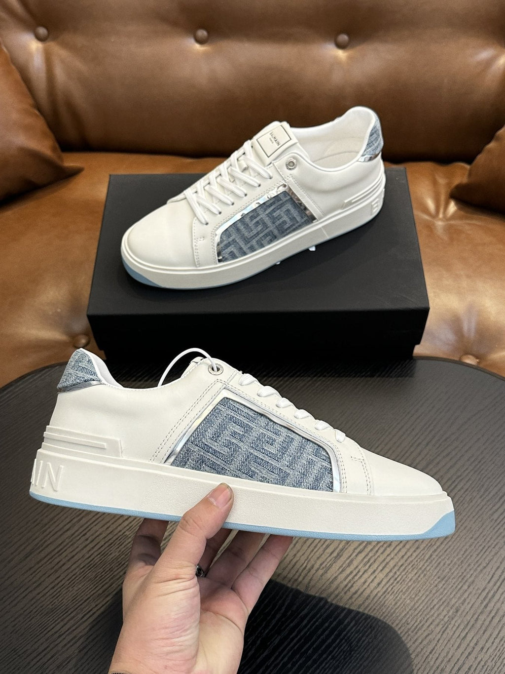 Balmain B-Skate Gray Panel Sneakers — detail