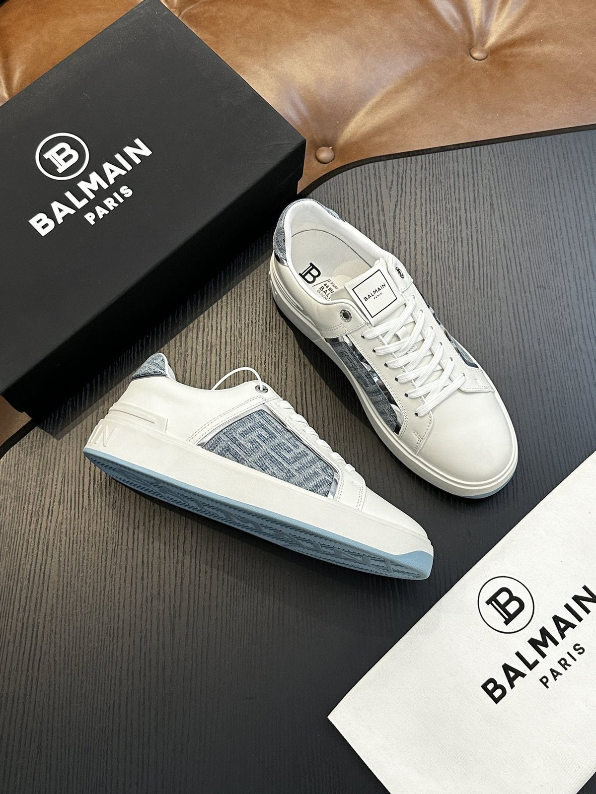 Balmain B-Skate Gray Panel Sneakers — side