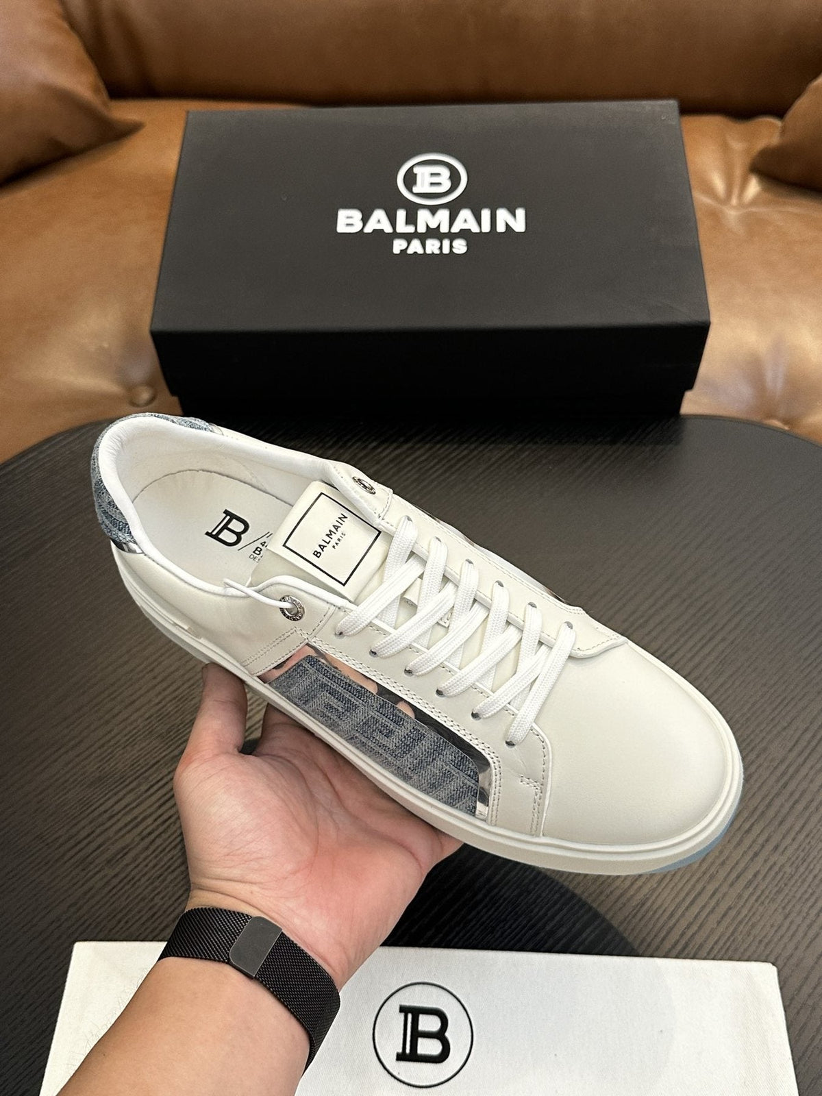 Balmain B-Skate Gray Panel Sneakers — side