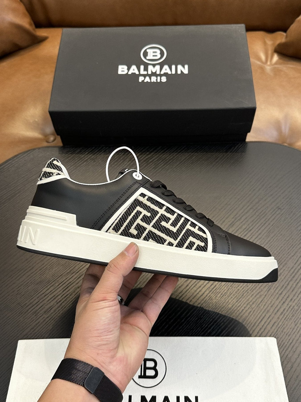 Balmain B-Skate Black and White Sneakers — side