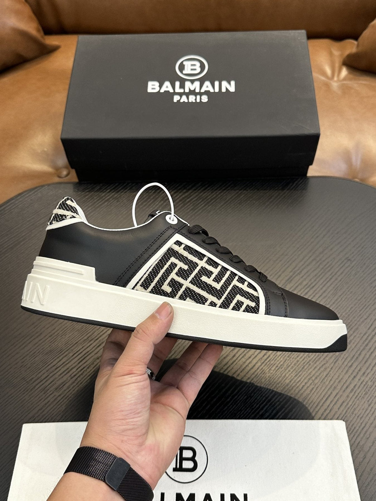 Balmain B-Skate Black and White Sneakers — side