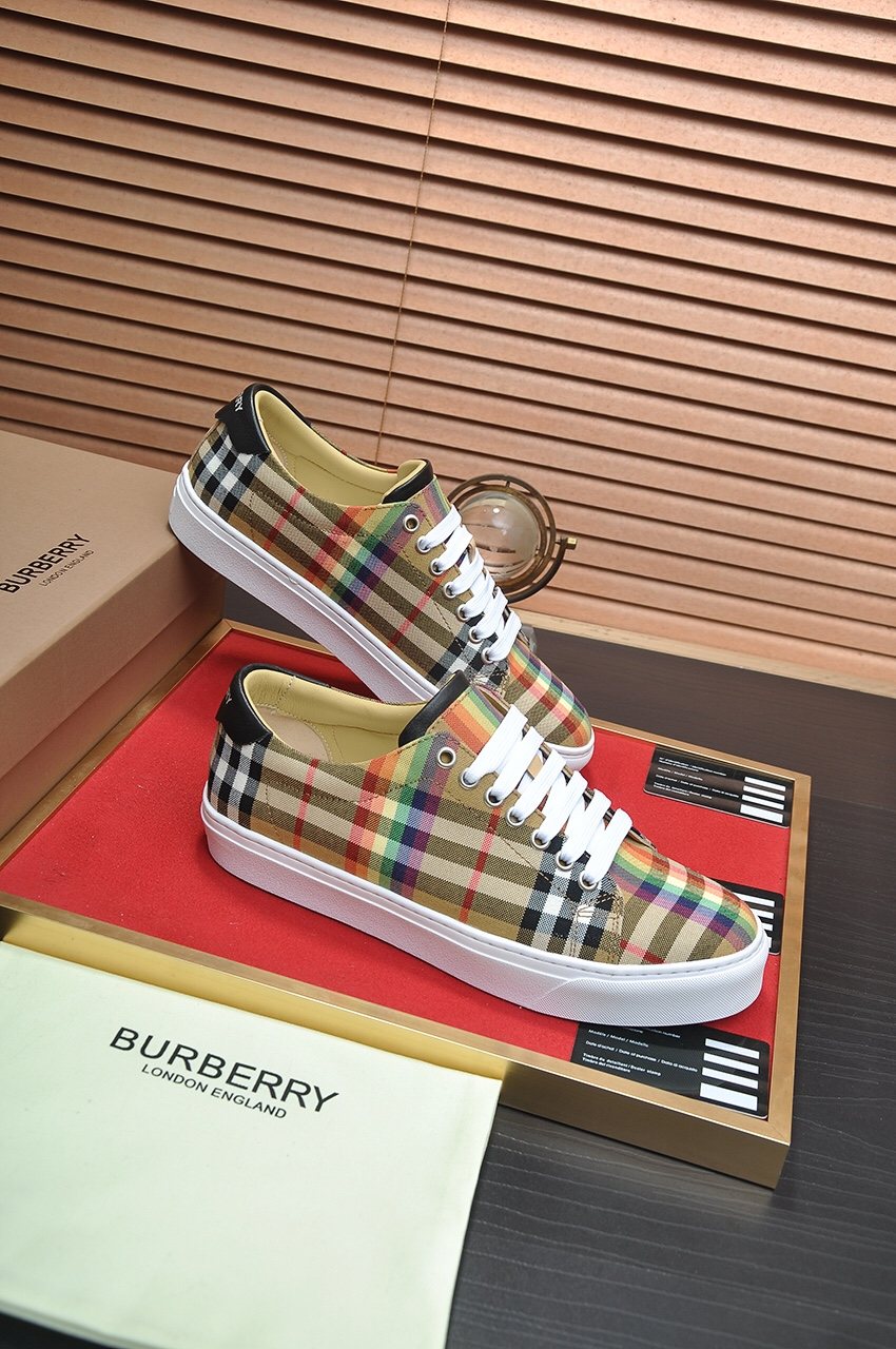 Burberry Beige Check Low-Top Sneakers — side