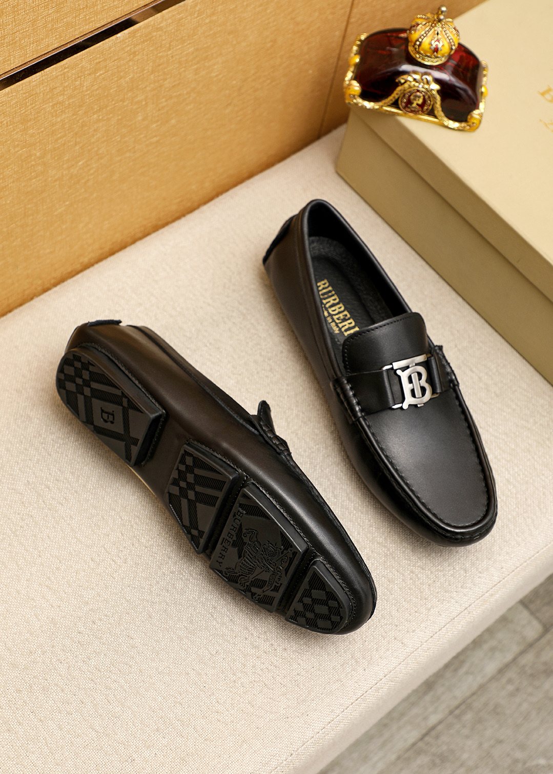 Burberry Black Metal Monogram Loafers — front