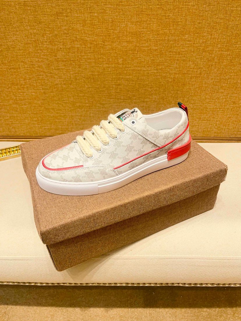Cream Patterned Low-Top Sneakers — side