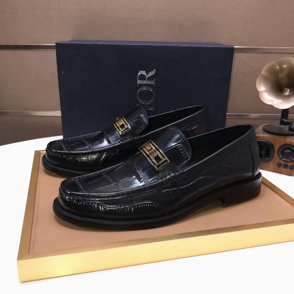 Dior Black Embossed Loafers — front