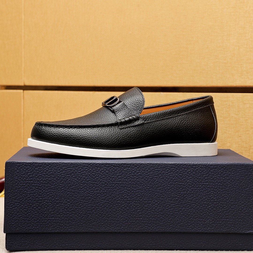 Dior Pebbled Leather Buckle Loafers — side