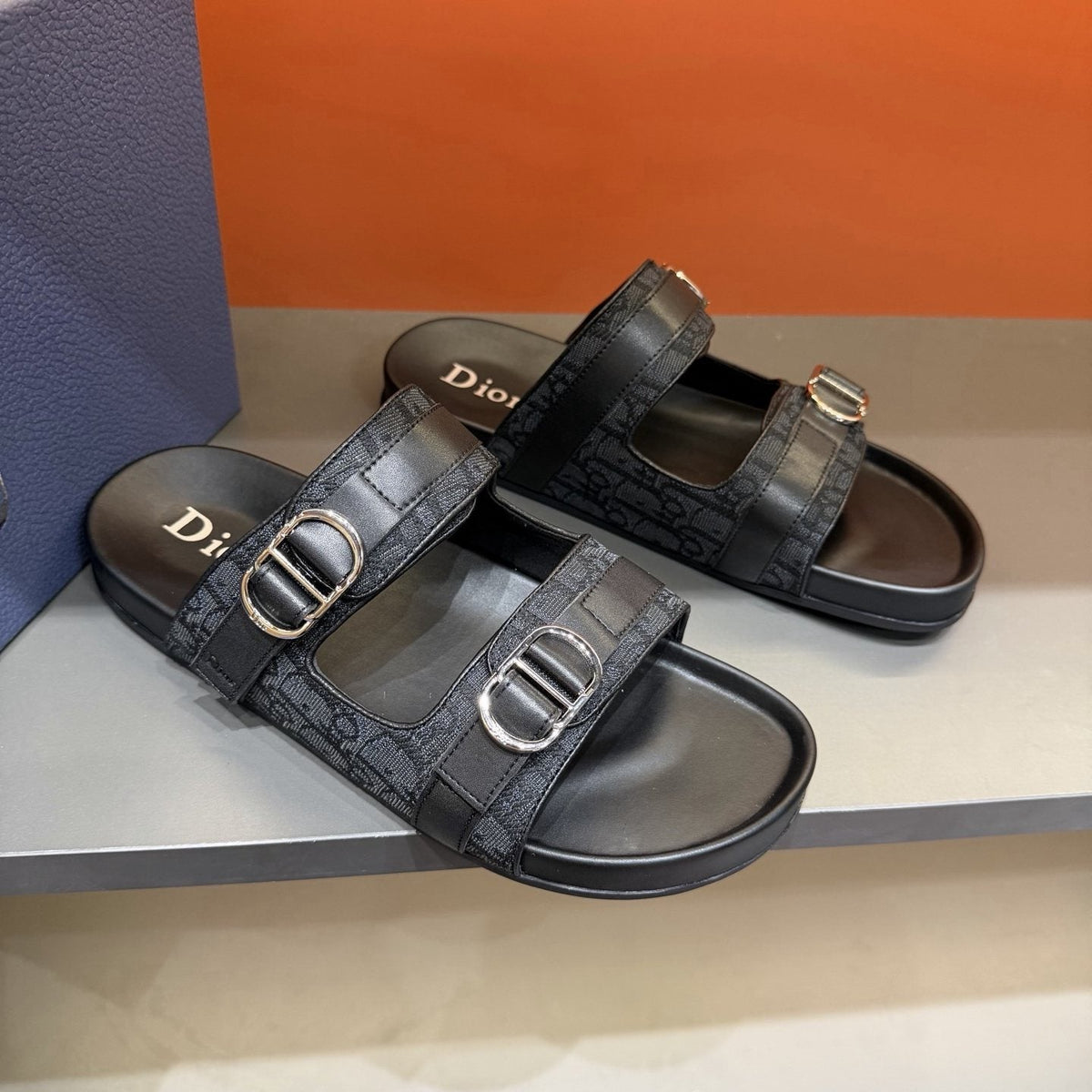 Dior Patterned Buckle Slide Sandals — front