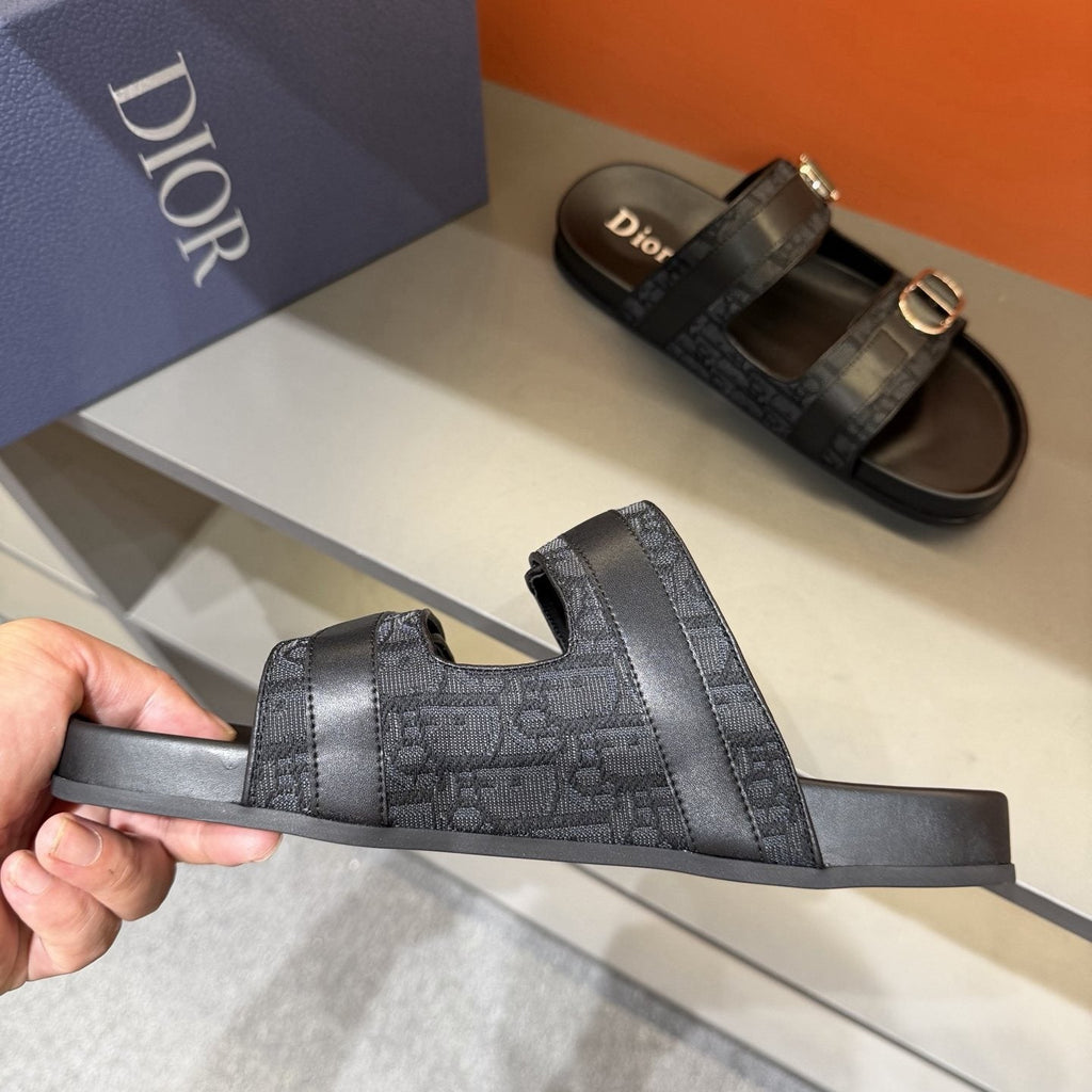 Dior Patterned Buckle Slide Sandals — side