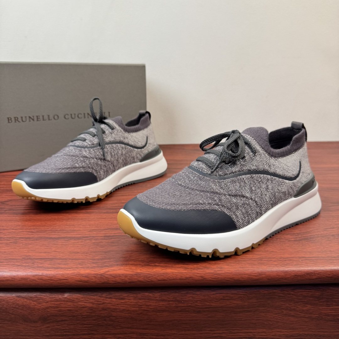 Brunello Cucinelli Light Green Knit Sneakers — side